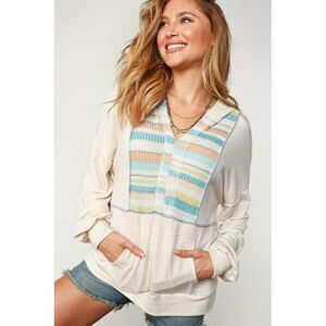 Sugarfox Coastal Vibes Multi Color Stripe Loose Fit Hoodie ST5631D